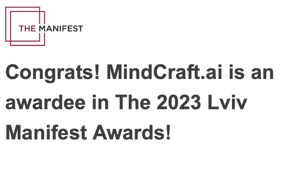 MindCraft.ai is an awardee in The 2023 Lviv Manifest Awards!